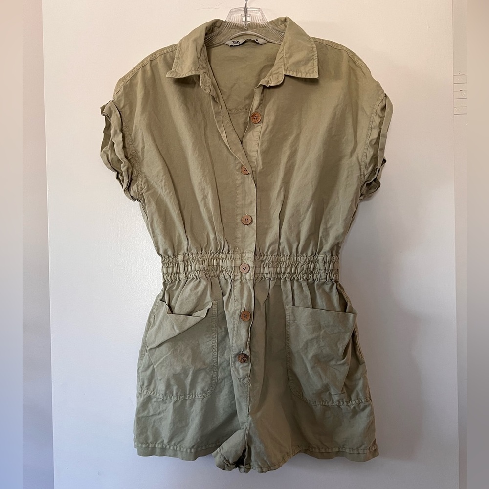 Zara elastic waist short sleeve romper